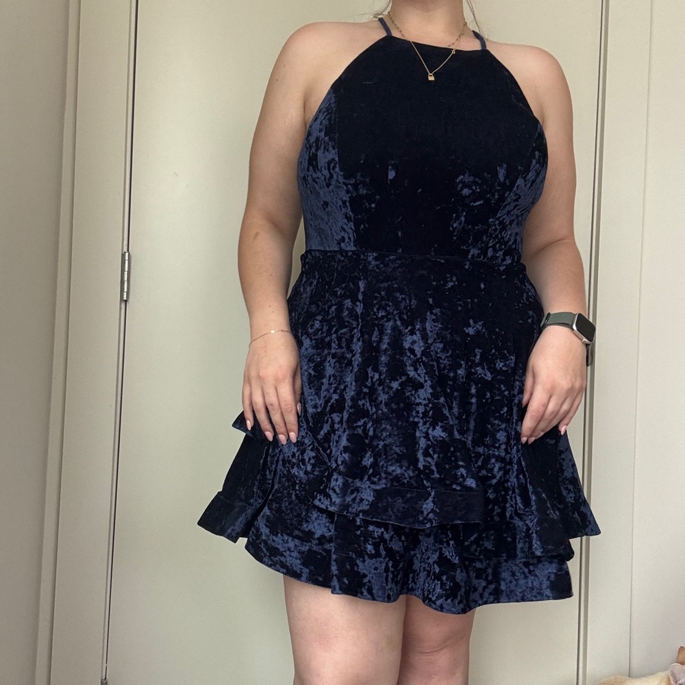 B Darlin Midnight Blue Velvet Dress